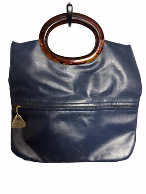 VTG JR Navy Leather Tote with Tortoiseshell Ring Tortoise Handles